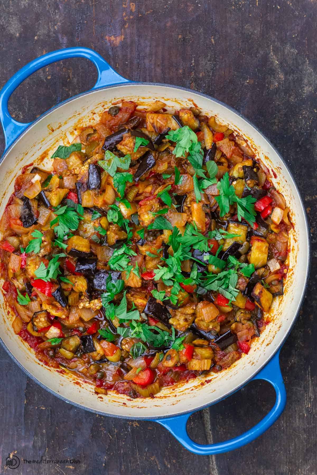 eggplant caponata in barising pan