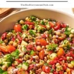 Chickpea salad pin image 1.