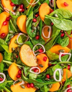 A close up of persimmon salad.