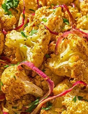 A close up of air fryer cauliflower.